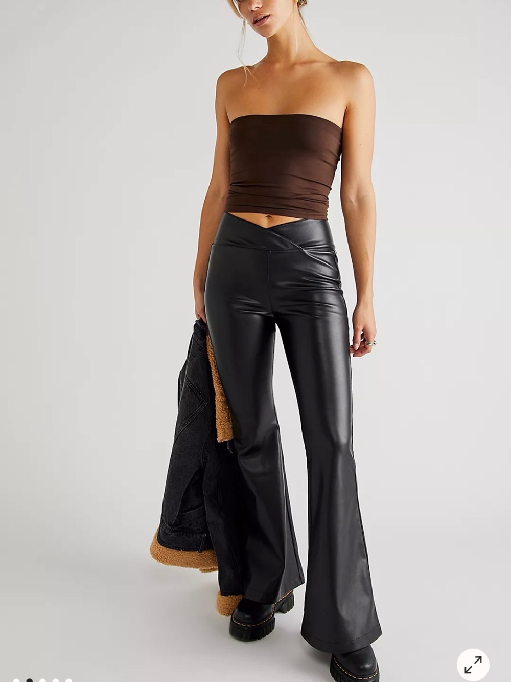 Free People Black Vegan Leather Flare Jeans NWT